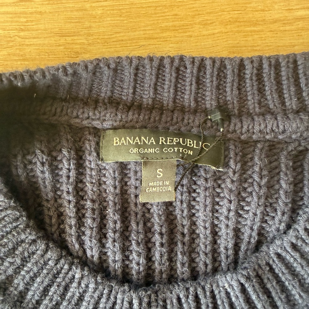 Banana Republic Navy Chunky Knit Sweater S Organic Cotton Coastal Core - Picture 3 of 6